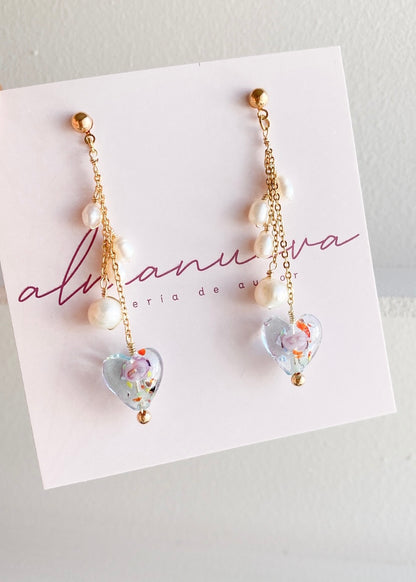 Aretes corazón murano