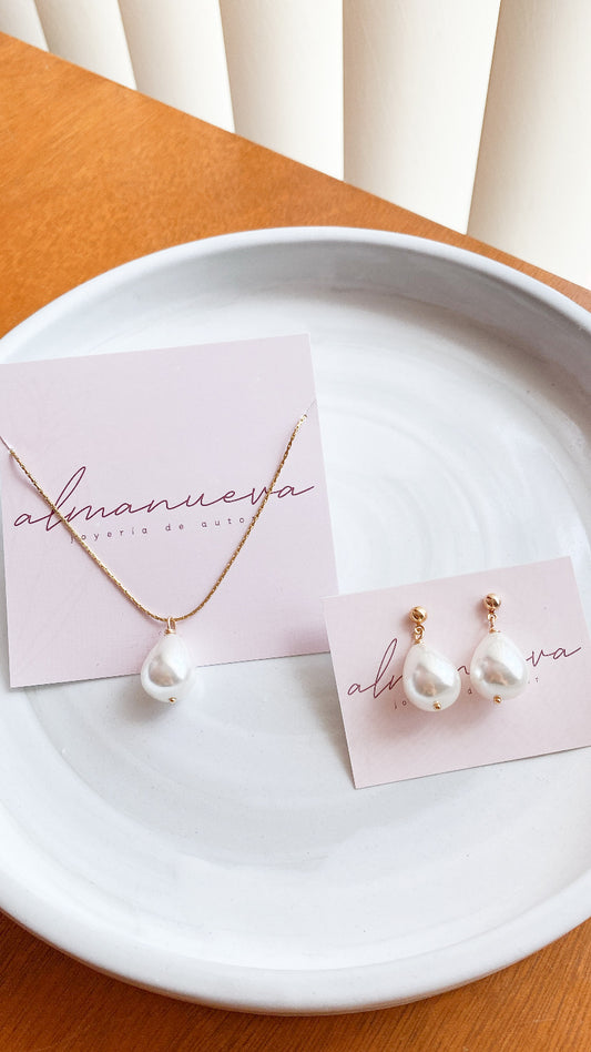 Set collar perla gota + aretes
